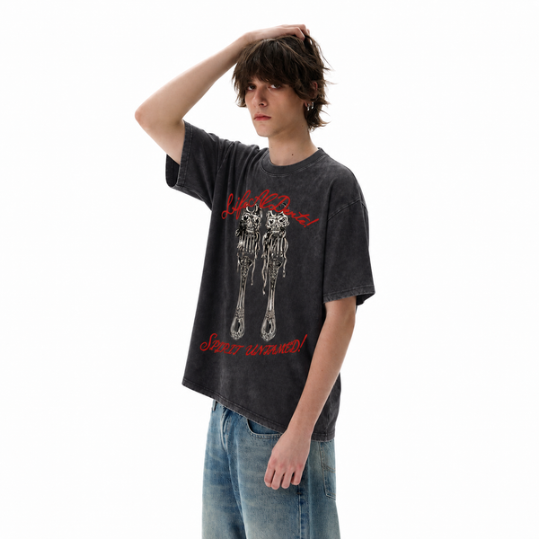 LAWLESSROW Skull Fork Life Al Dente Script Collage Vintage Tee - hover