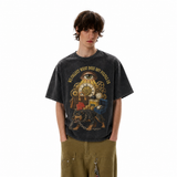 Vintage Acid Wash All-Seeing Eye Clock Luxury Goods Rottweiler Graphic Tee | Dark Surreal "We Collect What Does Not Fulfill Us" Unisex Oversized Heavy Cotton Distressed Black Streetwear T-Shirt