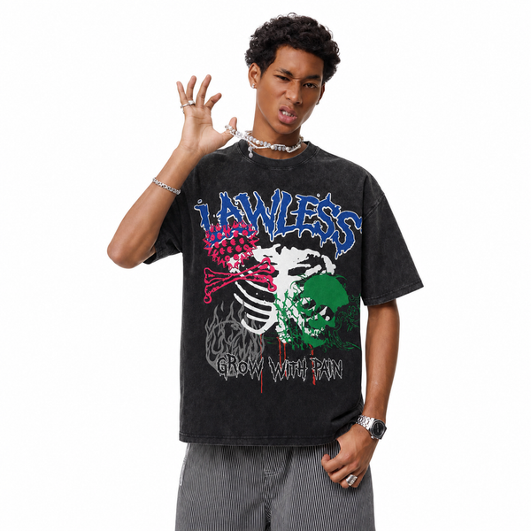 LAWLESSROW Grow With Pain Skeleton Skull Vintage Tee - hover