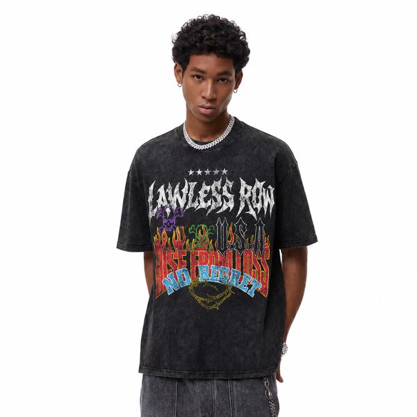 LAWLESSROW Rise From Loss No Regret Flame Skull Vintage Tee - hover