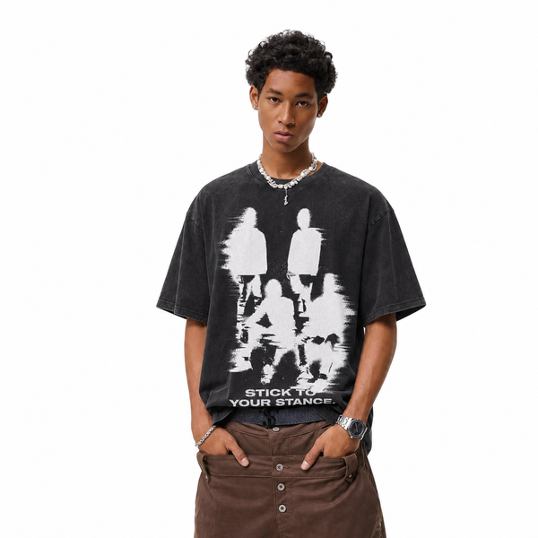 LAWLESSROW Stick To Your Stance Glitch Silhouette Vintage Tee - hover