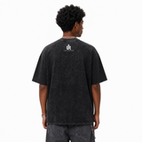 Vintage Acid Wash Flame Skull Barbed Wire Lawless Row Graphic Tee | Punk "Rise From Loss No Regret" USA Unisex Oversized Heavy Cotton Distressed Black Streetwear T-Shirt