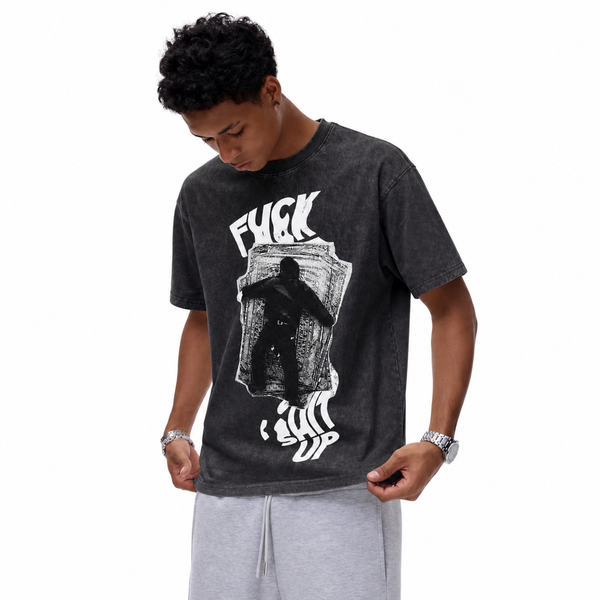 LAWLESSROW Vintage Acid Wash Grunge "FUCK" Graphic T-Shirt - hover