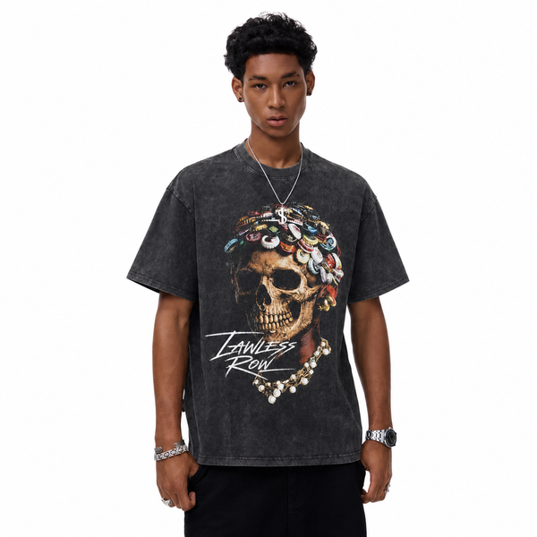 LAWLESSROW Bottle Cap Skull Pearl Collage Vintage Tee - hover