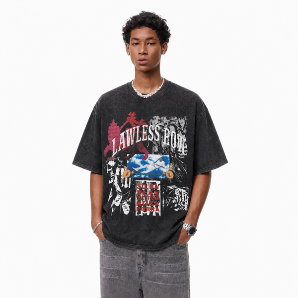 LAWLESSROW War Photo Punk Collage Vintage Tee - hover