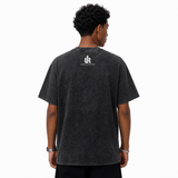 Vintage Acid Wash Bottle Cap Crown Skull Pearl Chain Graphic Tee | Streetwear "Lawless Row" Unisex Oversized Heavy Cotton Distressed Black Hip Hop T-Shirt