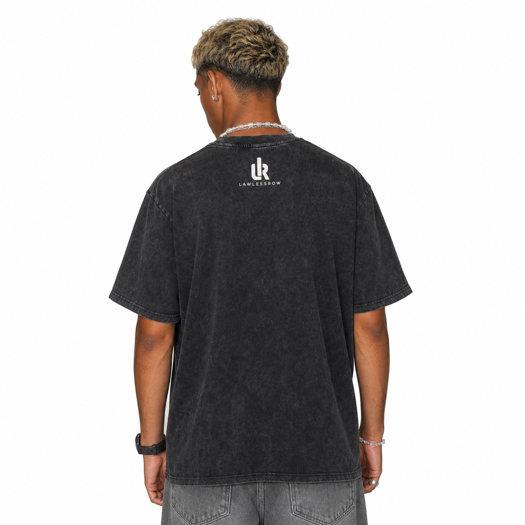 Vintage Acid Wash Money Wheel Clock Break The Machine Graphic Tee | Streetwear "Lawless Row" Unisex Oversized Heavy Cotton Distressed Black Hip Hop T-Shirt