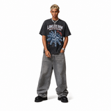 Vintage Acid Wash Money Wheel Clock Break The Machine Graphic Tee | Streetwear "Lawless Row" Unisex Oversized Heavy Cotton Distressed Black Hip Hop T-Shirt