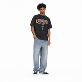 Vintage Acid Wash LAWLESS Rainbow Puff Letter Rhinestone Cross Chain Graphic Oversized Y2K Street T-Shirt