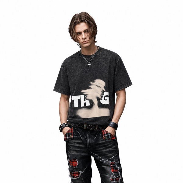 LAWLESSROW Distorted Figure Thug Text Vintage Tee - hover