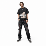 Vintage Acid Wash Blur Faded Silhouette THUG Oversized Minimal Dark Street Graphic T-Shirt