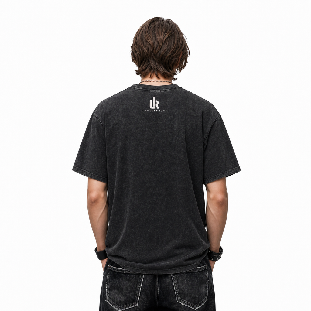 Vintage Acid Wash Blur Faded Silhouette THUG Oversized Minimal Dark Street Graphic T-Shirt
