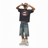 Vintage Acid Wash Gold Fangs Grillz What's Eating You Metal Cursive Oversized Hip Hop Street T-Shirt