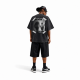 Vintage Acid Wash Back Print Tape Frame Shadow Hand Unknown Division Distressed Punk Oversized Street T-Shirt
