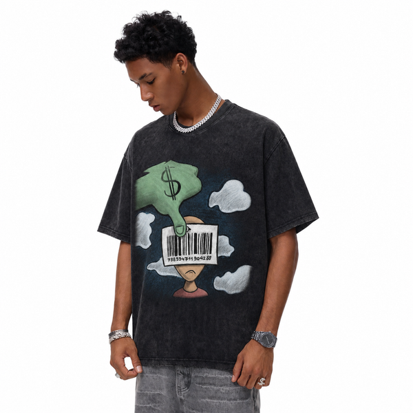 LAWLESSROW Anti-Consumerism Cartoon Washed Street T-Shirt - hover