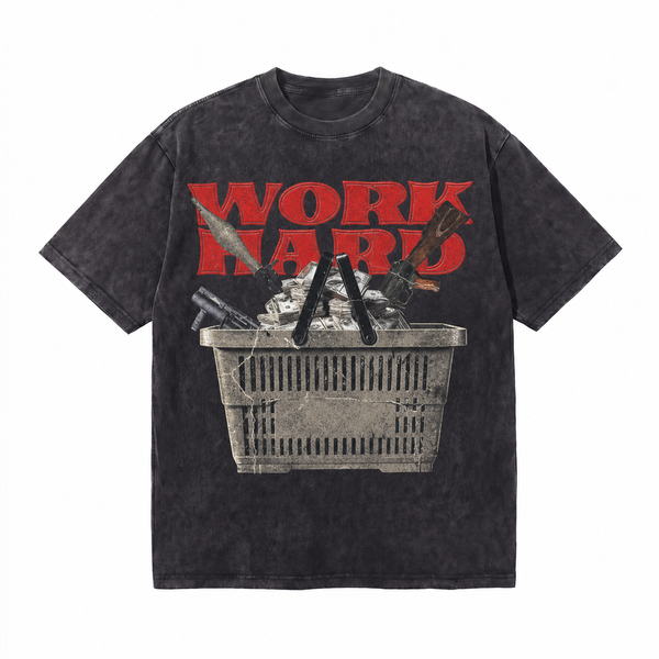 LAWLESSROW Work Hard Cash Gun Collage Vintage Tee