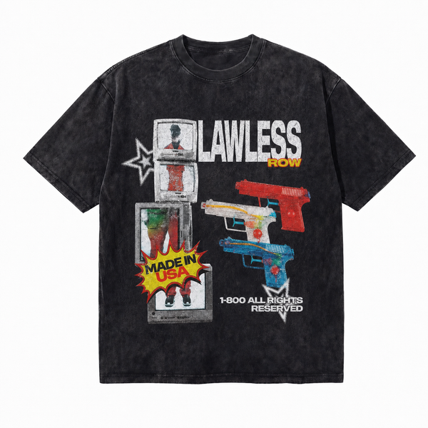 LAWLESSROW Vintage CRT TV Colorful Pistol Collage Vintage Tee