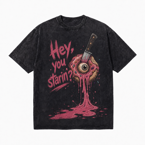 LAWLESSROW Dark Punk Horror Pink Syrup Drip Monster Donut Print Vintage Tee