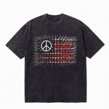 AWLESSROW Peace Symbol Distressed Splatter American Flag Vintage Tee