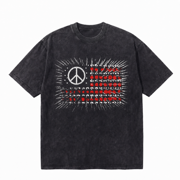AWLESSROW Peace Symbol Distressed Splatter American Flag Vintage Tee