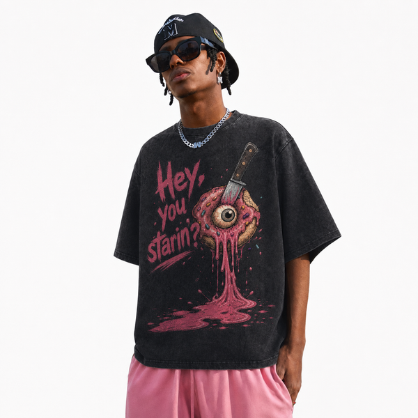 LAWLESSROW Dark Punk Horror Pink Syrup Drip Monster Donut Print Vintage Tee - hover