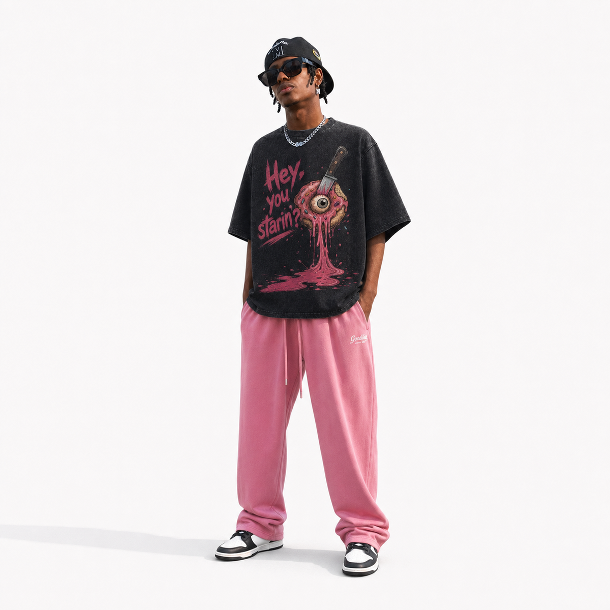 LAWLESSROW Dark Punk Horror Pink Syrup Drip Monster Donut Print Vintage Tee