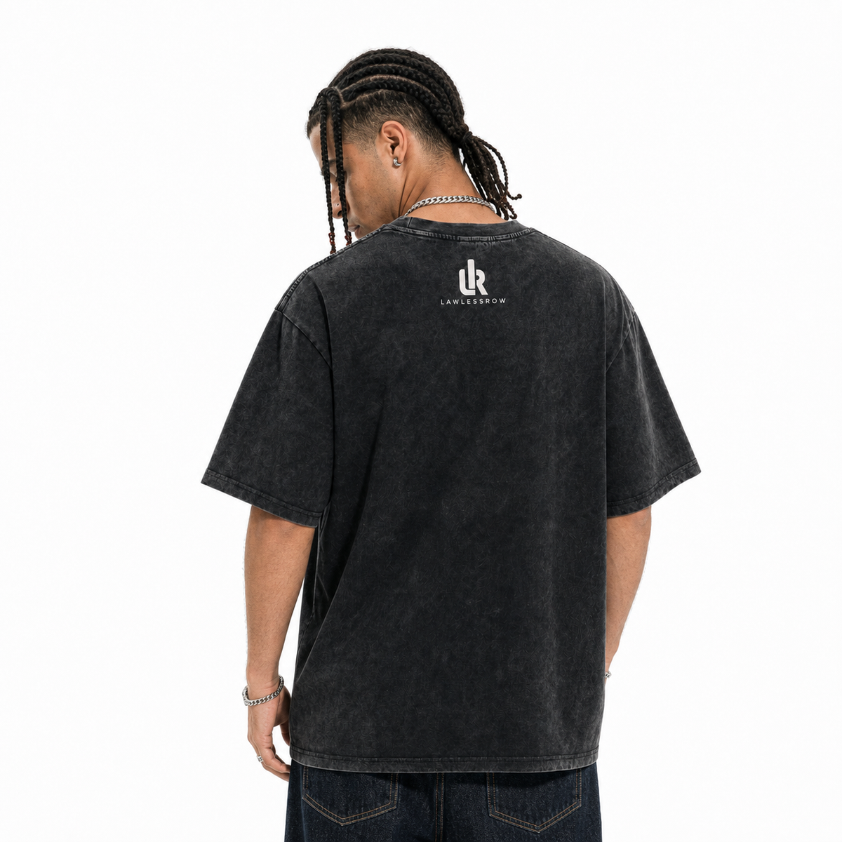LAWLESSROW "Being Towards Death" Vintage Washed Black Oversized Tee
