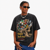 LAWLESSROW Waste Full Skeleton Side Profile Grunge Slogan Collage Vintage Tee