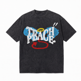 LAWLESSROW Teach Peace Halo Devil Arrow Contrast Text Vintage Tee