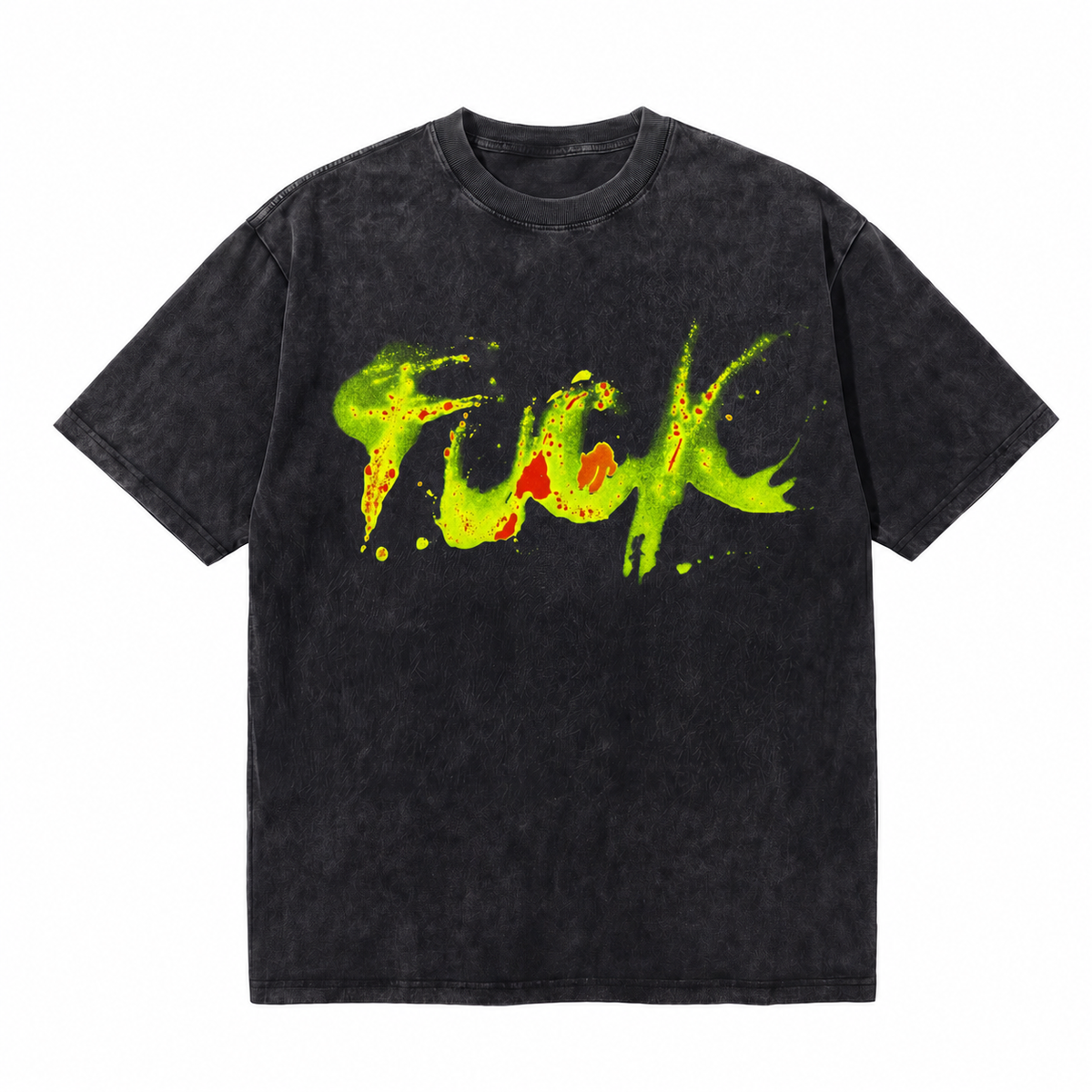 LAWLESSROW Neon Green Paint Splatter Graffiti Bold Text Vintage Tee