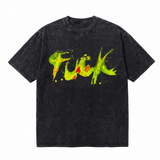 LAWLESSROW Neon Green Paint Splatter Graffiti Bold Text Vintage Tee