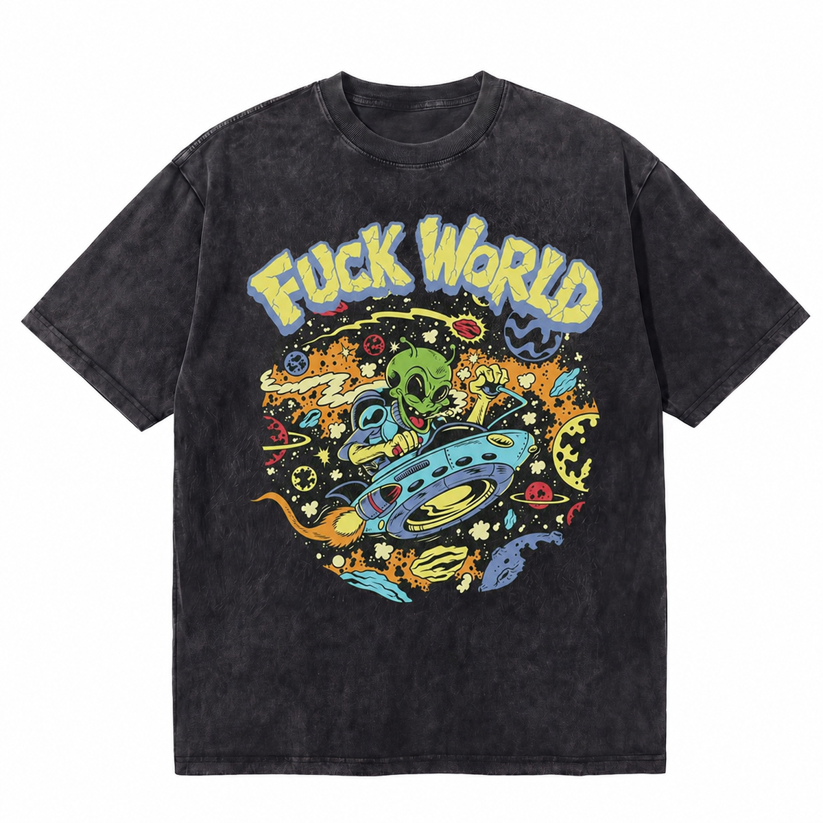 LAWLESSROW Alien UFO Space Fuck World Cartoon Vintage Tee
