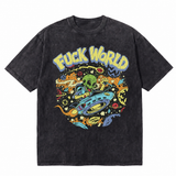 LAWLESSROW Alien UFO Space Fuck World Cartoon Vintage Tee