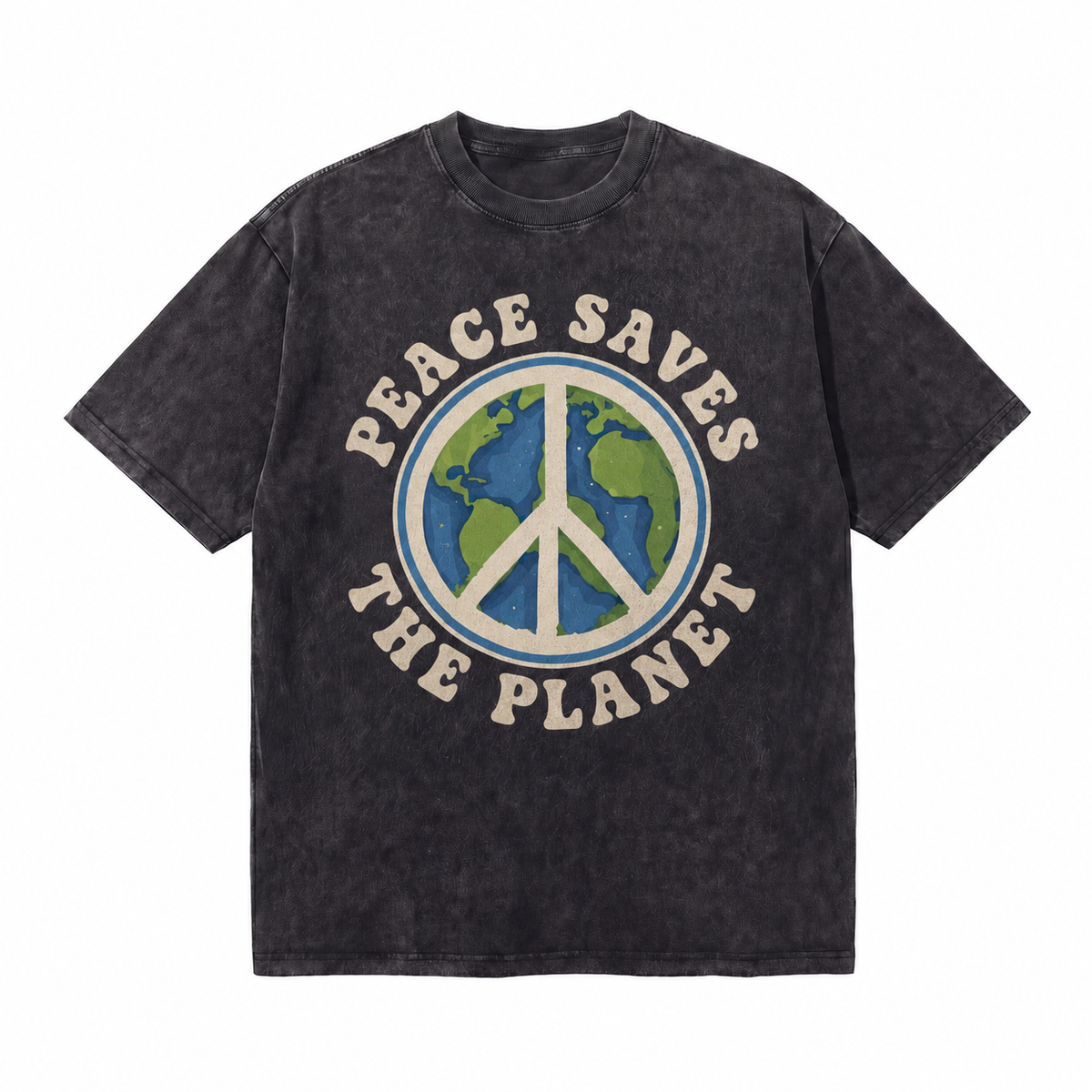 LAWLESSROW Peace Saves The Planet Earth Peace Symbol Retro Vintage Tee