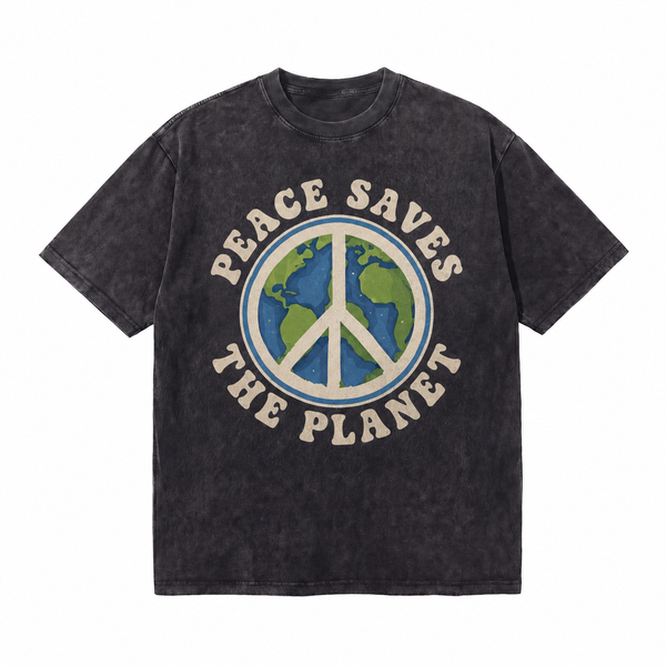 LAWLESSROW Peace Saves The Planet Earth Peace Symbol Retro Vintage Tee