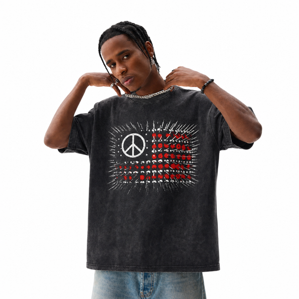 AWLESSROW Peace Symbol Distressed Splatter American Flag Vintage Tee - hover