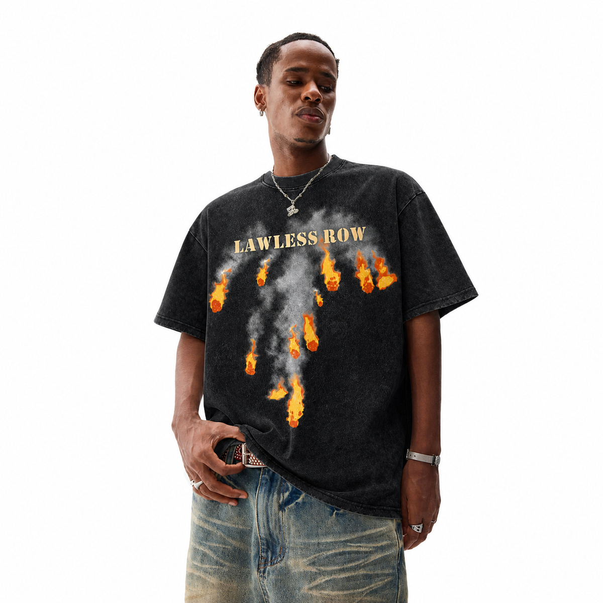 LAWLESSROW Cascading Falling Fire Smoke Meteor Vintage Tee
