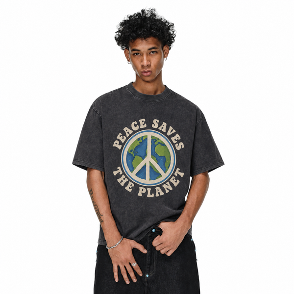 LAWLESSROW Peace Saves The Planet Earth Peace Symbol Retro Vintage Tee - hover