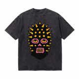 LAWLESSROW Spiked Balaclava Mask Bold Cartoon Graffiti Vintage Washed Tee