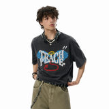 LAWLESSROW Teach Peace Halo Devil Arrow Contrast Text Vintage Tee