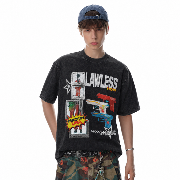 LAWLESSROW Vintage CRT TV Colorful Pistol Collage Vintage Tee - hover