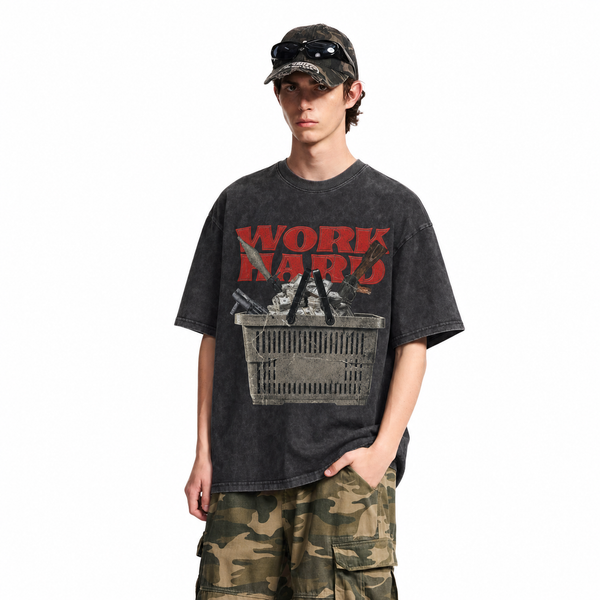 LAWLESSROW Work Hard Cash Gun Collage Vintage Tee - hover