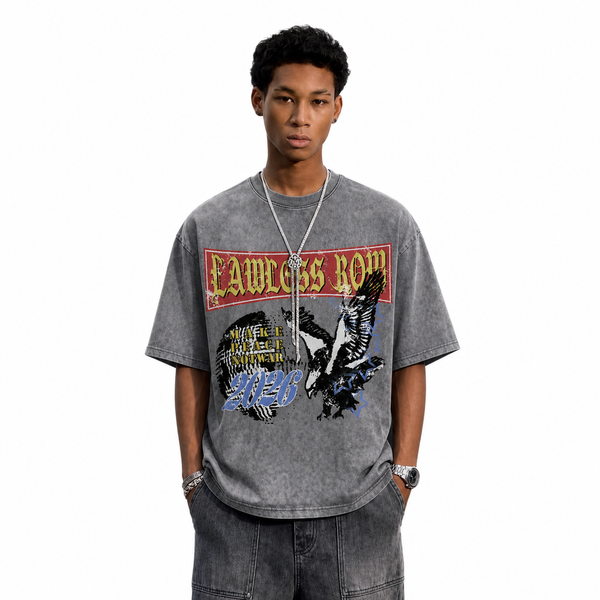 LAWLESSROW 2026 Eagle Make Peace Not War Gothic Banner Vintage Tee - hover