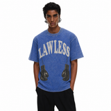 LAWLESSROW Vintage Hanging Black Boxing Gloves Retro Blue Acid Wash Tee