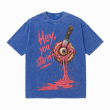 LAWLESSROW Dark Punk Horror Pink Syrup Drip Monster Donut Print Vintage Tee