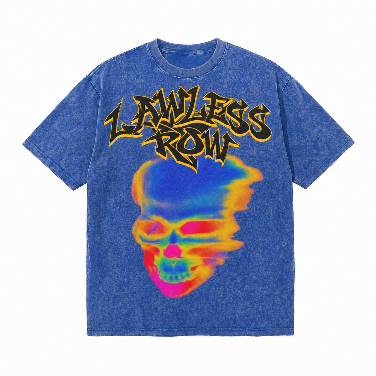 LAWLESSROW Thermal Heatmap Skull Brand Thrash Font Vintage Washed Tee
