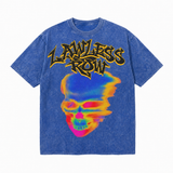 LAWLESSROW Thermal Heatmap Skull Brand Thrash Font Vintage Washed Tee