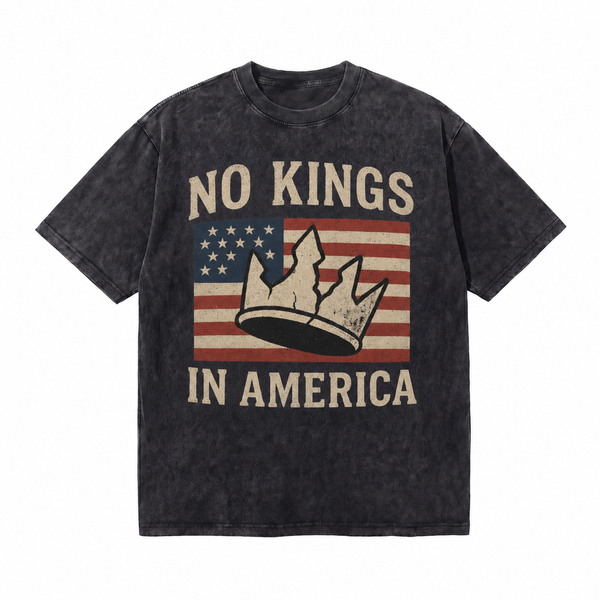 LAWLESSROW No Kings In America Broken Crown Vintage US Flag Collage Vintage Tee