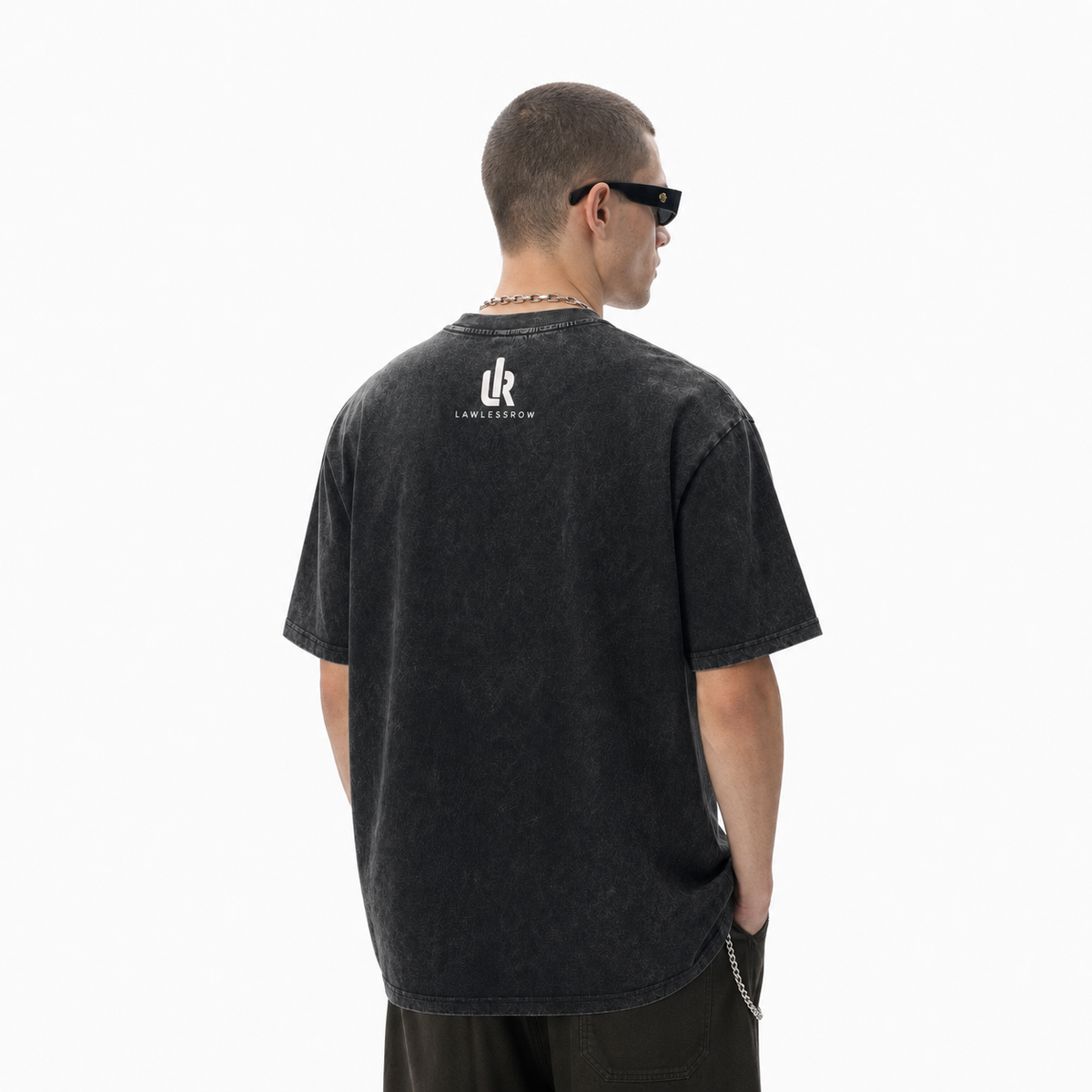 LAWLESSROW Thermal Heatmap Skull Brand Thrash Font Vintage Washed Tee