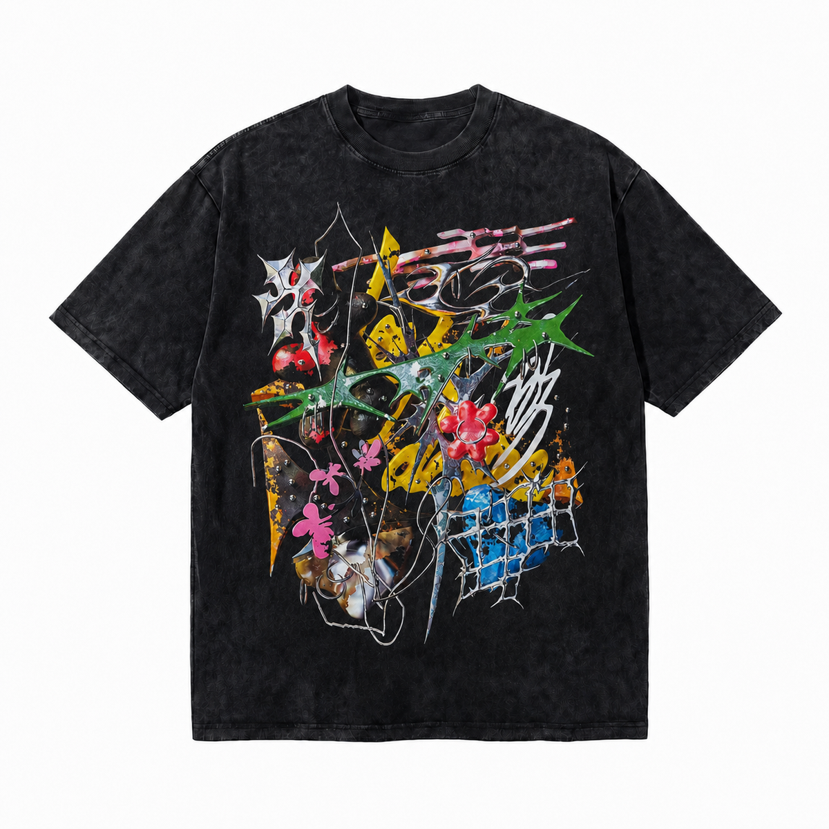 LAWLESSROW Metal Spike Chaos Collage Vintage Washed Tee